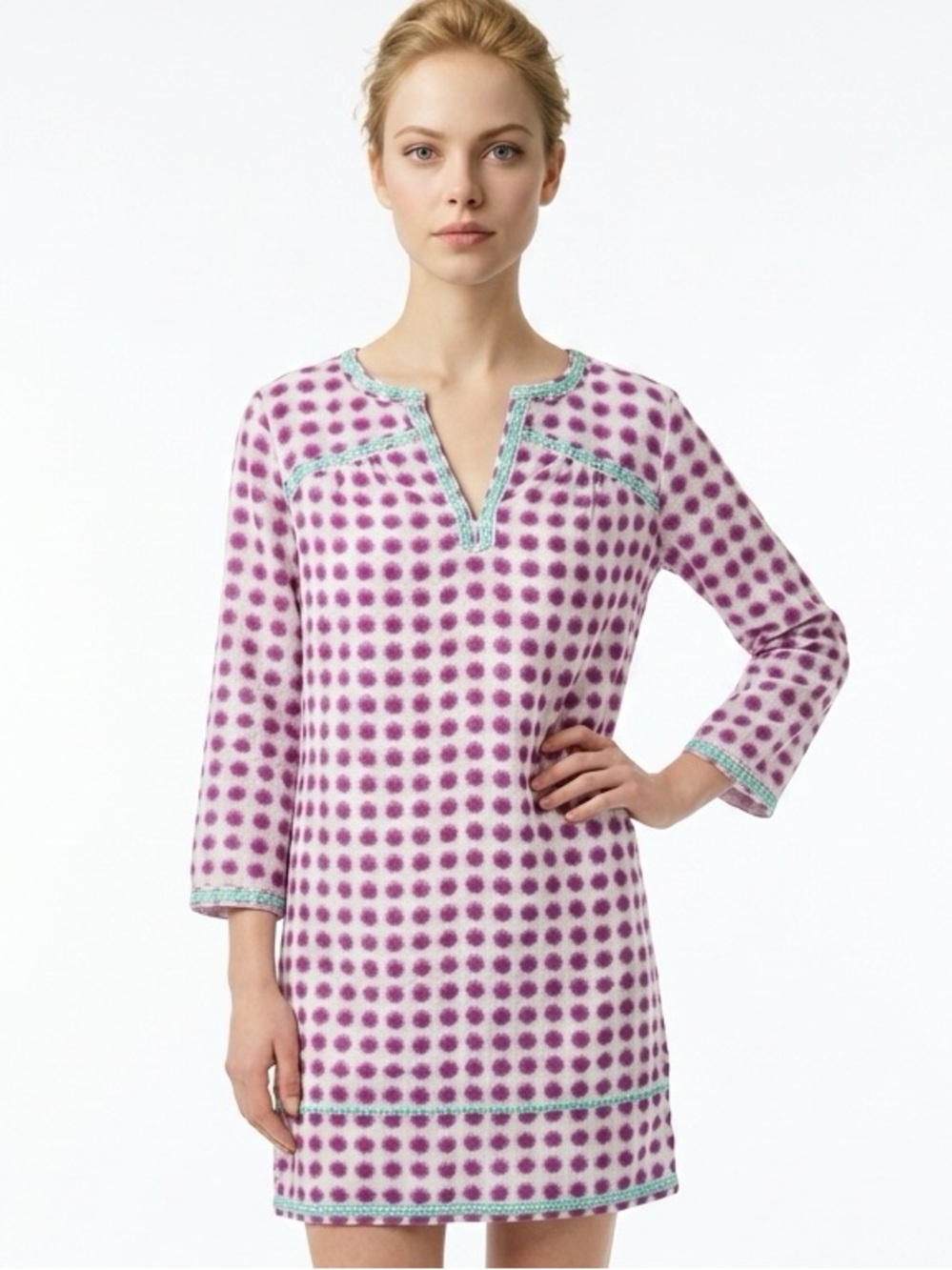 VINEYARD VINES | NEW Silk Purple Tie Dye Dot Print Embellished Dress Women’s 8